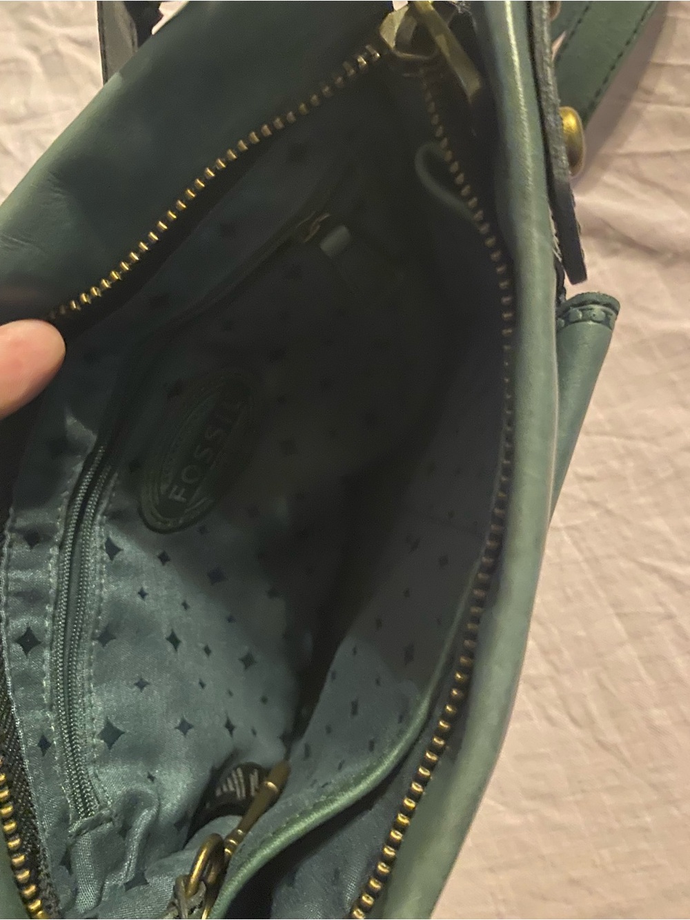 Fossil Green Leather Crossbody with Turn-Lock Front Pocket - Picture 4 of 5